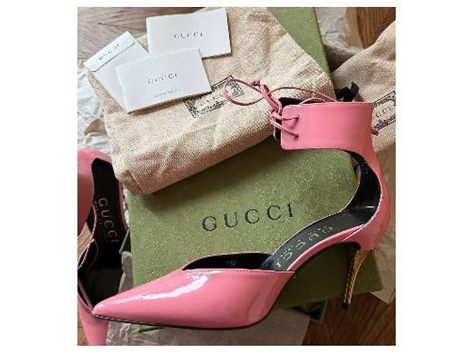 Gucci Priscilla Décolleté in pelle rosa con cinturino - vista 7