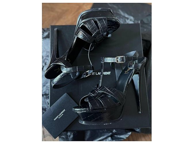 Autre Marque Saint Laurent Tribute Croc-Embossed Platform Sandals - view 3