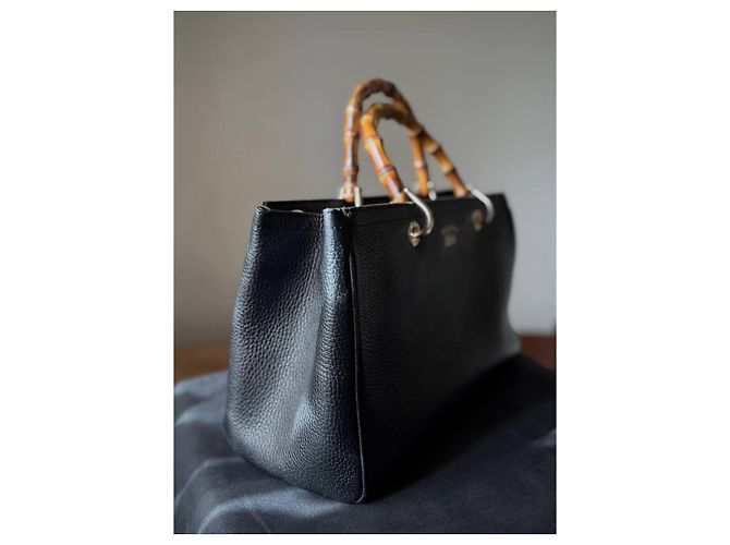 Gucci Bamboo Shopper Borsa in Pelle Nera e Porta Carte GG Set - vista 2