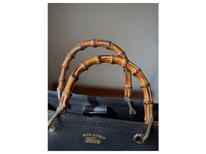 Gucci Bamboo Shopper Borsa in Pelle Nera e Porta Carte GG Set - vista 3