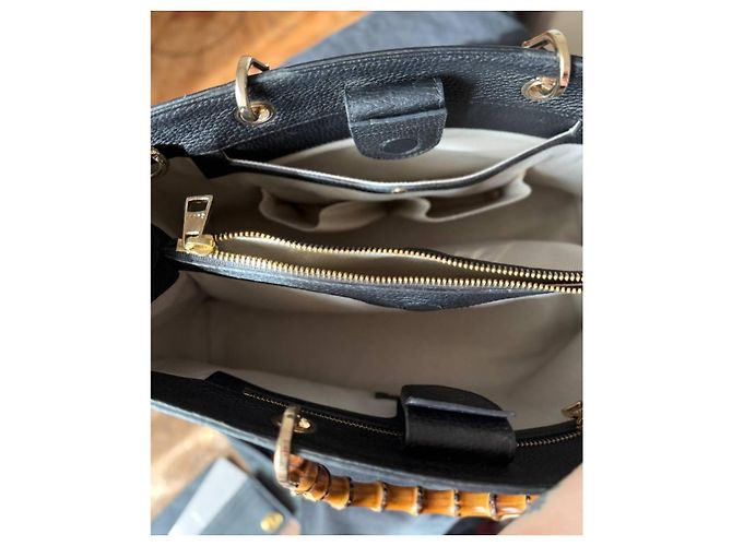 Gucci Bamboo Shopper Borsa in Pelle Nera e Porta Carte GG Set - vista 4