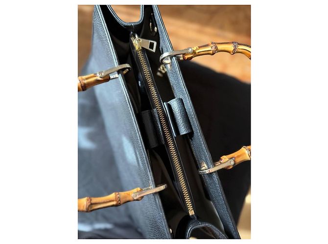 Gucci Bamboo Shopper Borsa in Pelle Nera e Porta Carte GG Set - vista 5