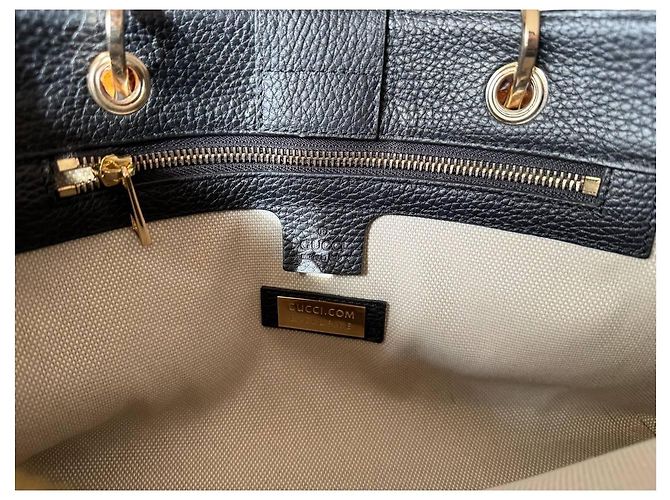 Gucci Bamboo Shopper Borsa in Pelle Nera e Porta Carte GG Set - vista 6