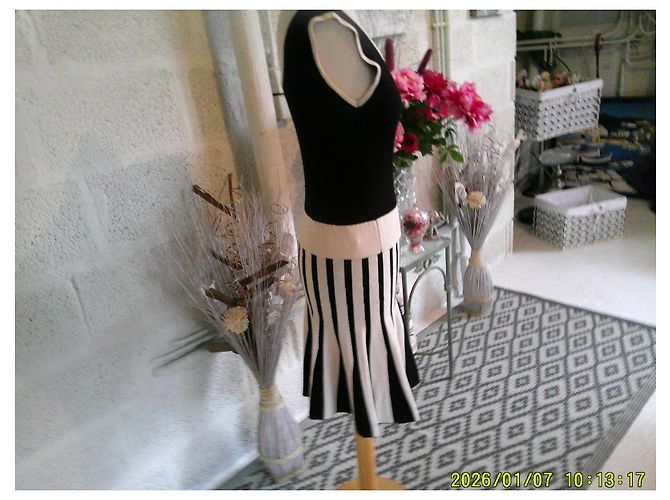 Autre Marque Wind Strickkleid gestreift - Schwarz/Beige - Ansicht 4