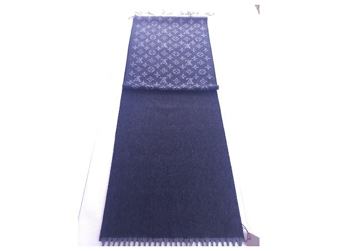 Sciarpa Louis Vuitton Monogram in Lana e Cashmere Blu Navy - vista 12