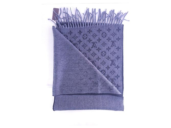 Sciarpa Louis Vuitton Monogram in Lana e Cashmere Blu Navy - vista 13