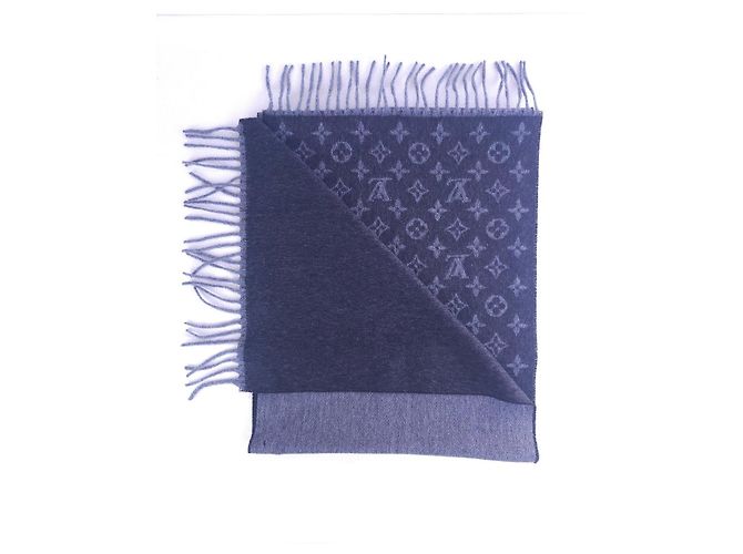Sciarpa Louis Vuitton Monogram in Lana e Cashmere Blu Navy - vista 14