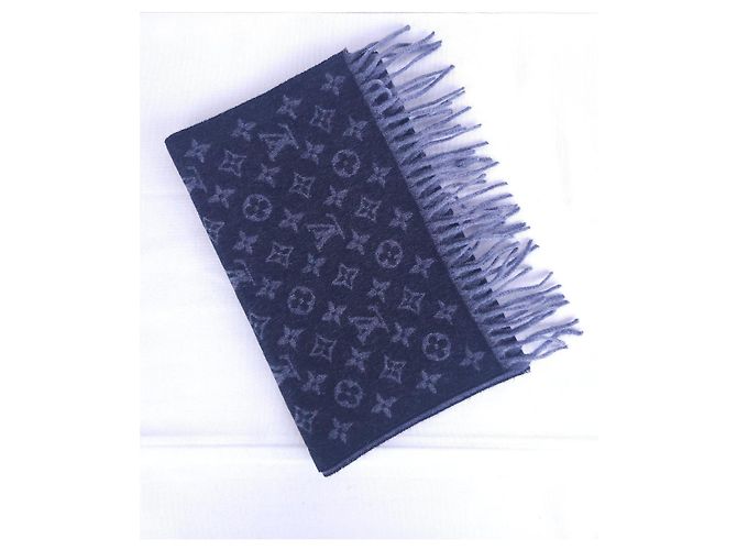 Sciarpa Louis Vuitton Monogram in Lana e Cashmere Blu Navy - vista 15