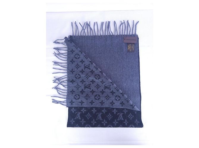 Sciarpa Louis Vuitton Monogram in Lana e Cashmere Blu Navy - vista 7