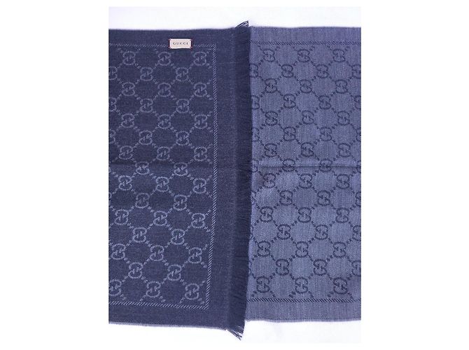Sciarpa Gucci GG Supreme in lana blu navy - vista 11