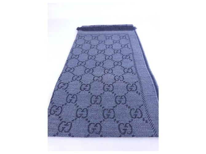 Sciarpa Gucci GG Supreme in lana blu navy - vista 2