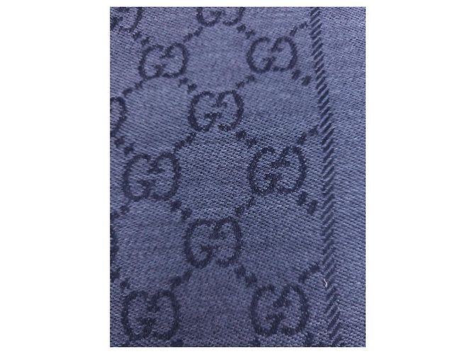 Sciarpa Gucci GG Supreme in lana blu navy - vista 3