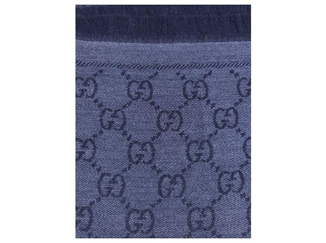 Sciarpa Gucci GG Supreme in lana blu navy - vista 7