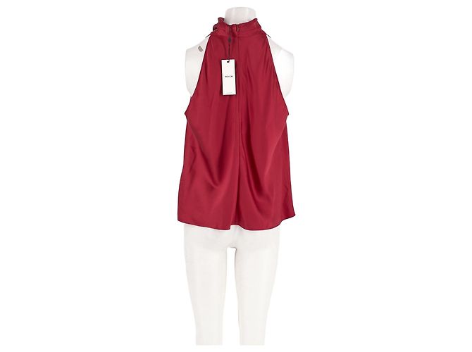 Autre Marque Top sem mangas de seda vermelho ME + EM com gola alta - vista 2