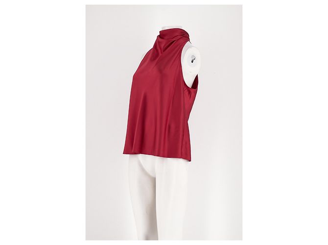Autre Marque Top sem mangas de seda vermelho ME + EM com gola alta - vista 5
