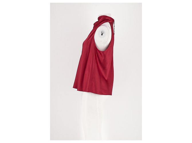 Autre Marque Top sem mangas de seda vermelho ME + EM com gola alta - vista 6