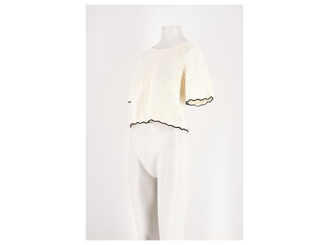 Top cropped de crochet branco SéZane - vista 3