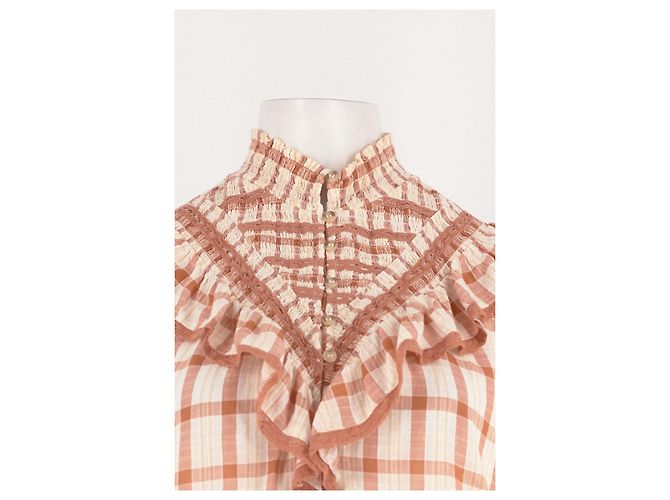 Camisa SéZane xadrez branca de algodão com folhos - vista 2