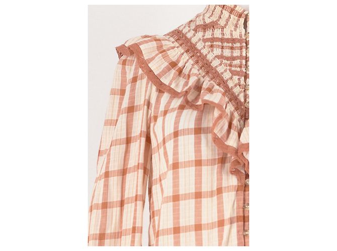 Camisa SéZane xadrez branca de algodão com folhos - vista 3