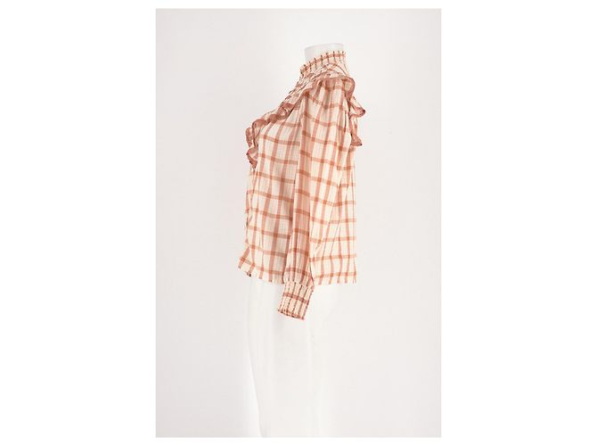 Camisa SéZane xadrez branca de algodão com folhos - vista 5
