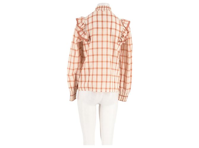 Camisa SéZane xadrez branca de algodão com folhos - vista 6