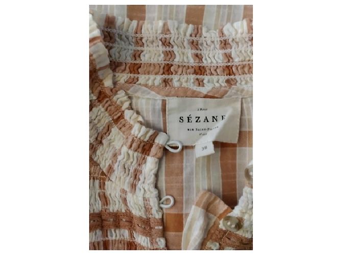 Camisa SéZane xadrez branca de algodão com folhos - vista 7
