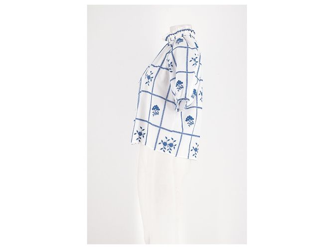Top de algodão branco SéZane com bordados florais azuis - vista 5