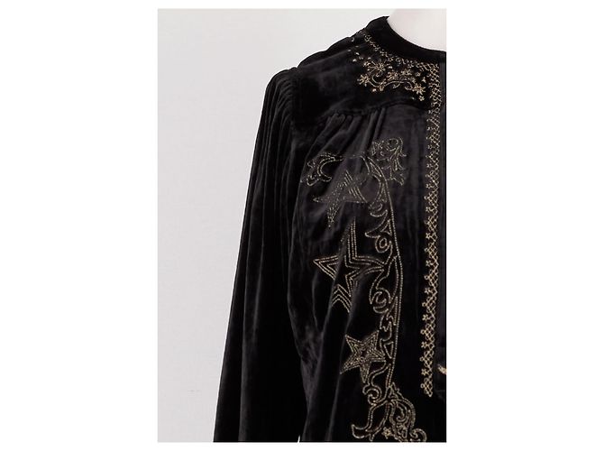 Zadig & Voltaire Schwarzes Samt Oberteil mit Goldstickerei - Ansicht 3