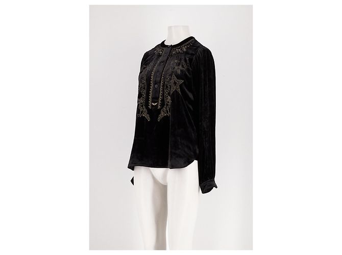 Zadig & Voltaire Schwarzes Samt Oberteil mit Goldstickerei - Ansicht 4