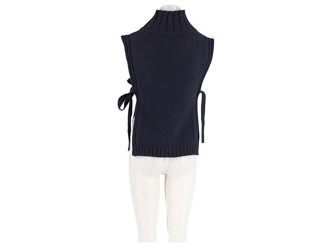 Soeur Ärmelloser Rollkragenpullover aus Wolle in Marineblau - Ansicht 2