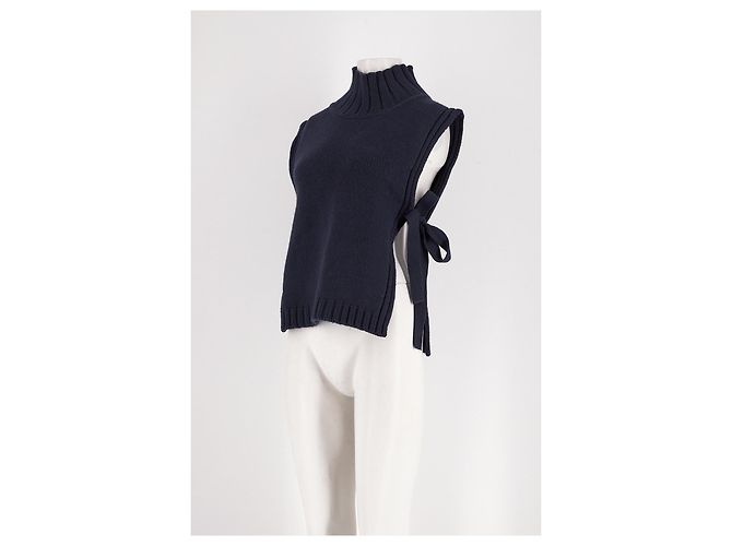 Soeur Ärmelloser Rollkragenpullover aus Wolle in Marineblau - Ansicht 3