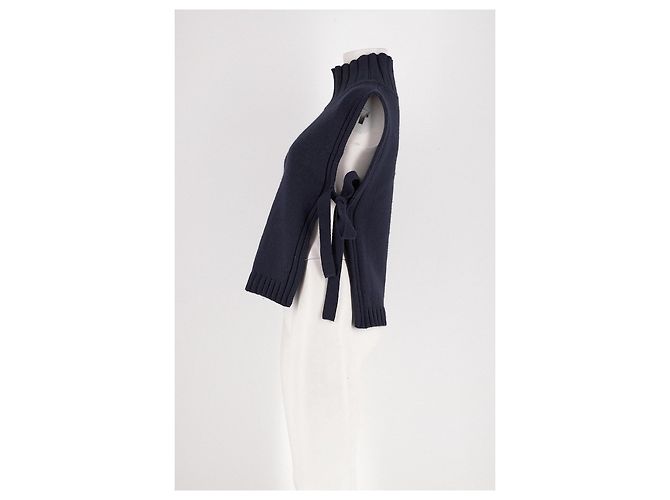 Soeur Ärmelloser Rollkragenpullover aus Wolle in Marineblau - Ansicht 4