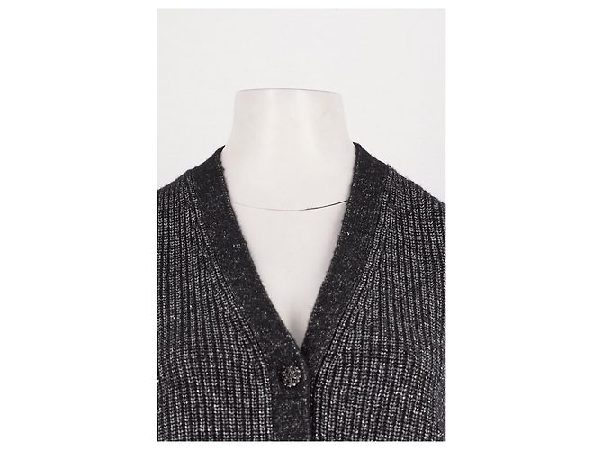 Autre Marque ME + EM Gestreifter Wollstrickjacke Grau - Ansicht 3