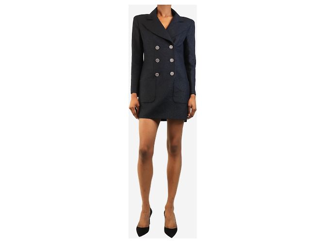 Chanel Abito blazer doppiopetto glitter blu navy - size UK 8 - vista 3