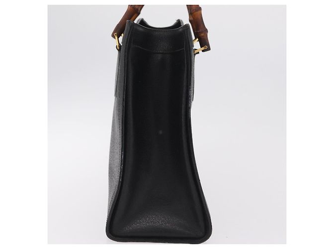 GUCCI Bamboo Hand Bag Leather Black Gold 002 1186 0260 - vista 3