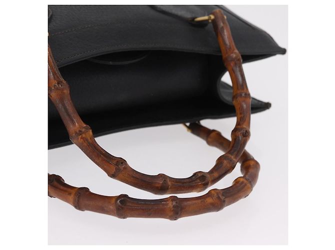 GUCCI Bamboo Hand Bag Leather Black Gold 002 1186 0260 - vista 8