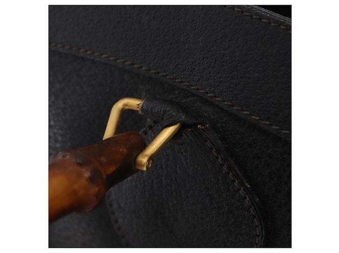GUCCI Bamboo Hand Bag Leather Black Gold 002 1186 0260 - vista 9
