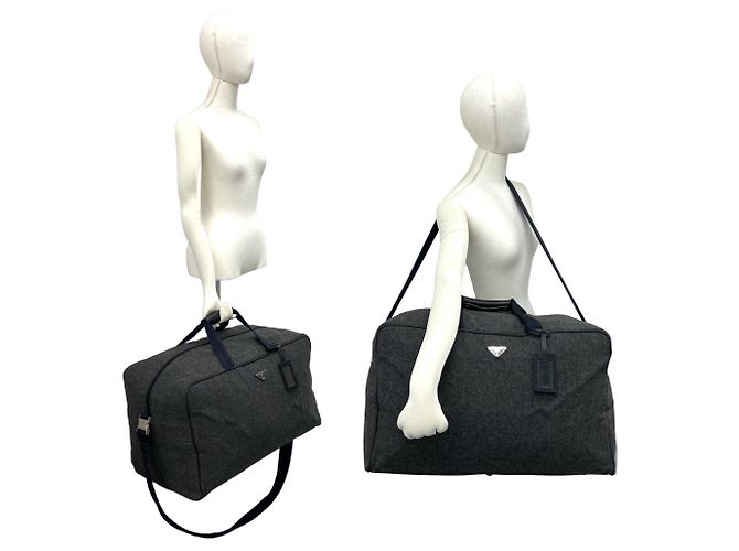 Bolsa Boston 2-Way Prada em nylon e lã cinza - vista 2