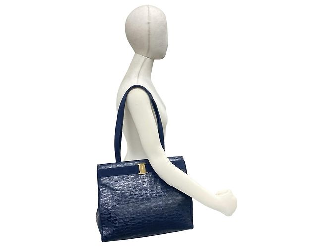 Salvatore Ferragamo Shopper aus Leder in Navy - Ansicht 2