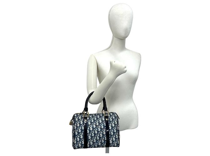 Borsa Mini Boston Christian Dior con motivo Trotter blu navy - vista 2