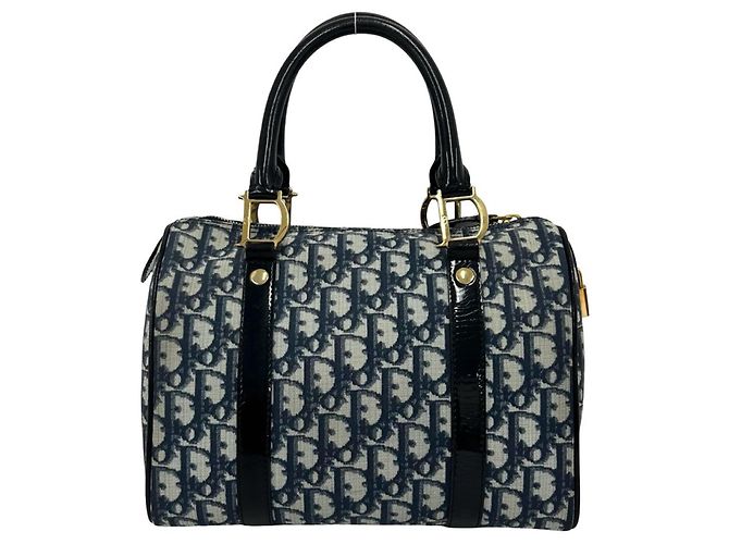 Borsa Mini Boston Christian Dior con motivo Trotter blu navy - vista 3