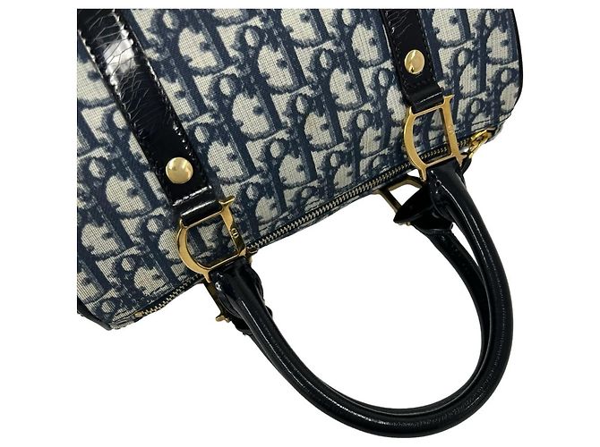Borsa Mini Boston Christian Dior con motivo Trotter blu navy - vista 4