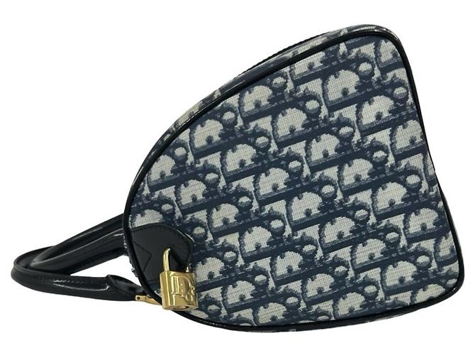 Borsa Mini Boston Christian Dior con motivo Trotter blu navy - vista 5