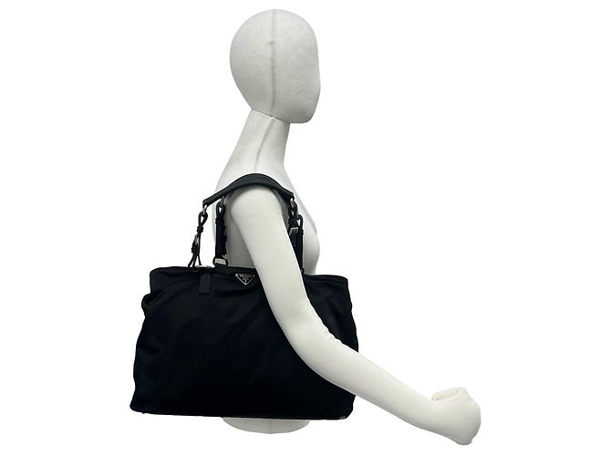 Prada Triangle Logo Hardware Tessuto Pocono Tote Bag - view 2