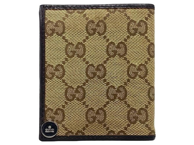Tarjetero bi-fold de cuero y lona GG GUCCI - vista 2