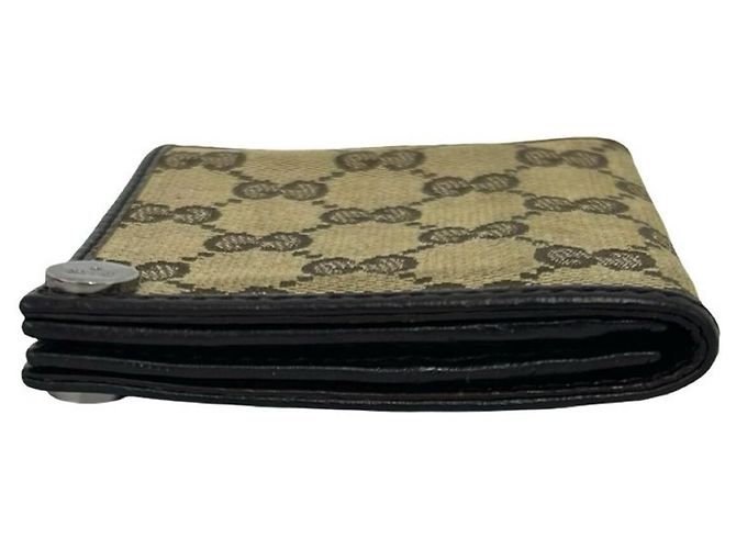 Tarjetero bi-fold de cuero y lona GG GUCCI - vista 3
