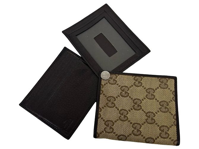 Tarjetero bi-fold de cuero y lona GG GUCCI - vista 7