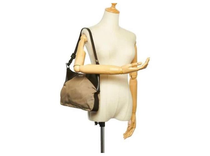 Gucci Borsa a tracolla in tela beige e pelle marrone scuro - vista 3