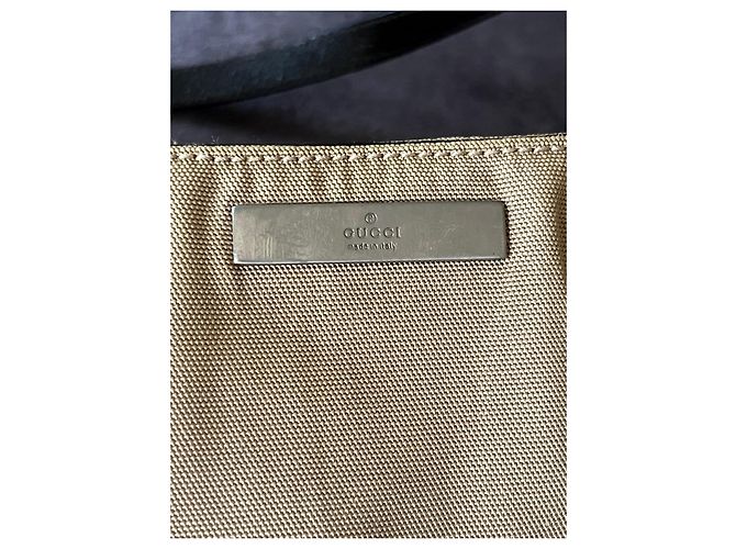 Gucci Borsa a tracolla in tela beige e pelle marrone scuro - vista 4