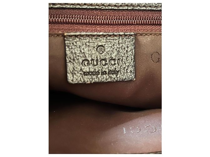 Gucci Borsa a tracolla in tela beige e pelle marrone scuro - vista 6